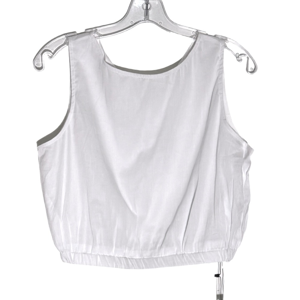 NWT Womens Crop Linen Tank Top White Sleeveless Boat Neck Summer Beach Blouse Md - Picture 6 of 8